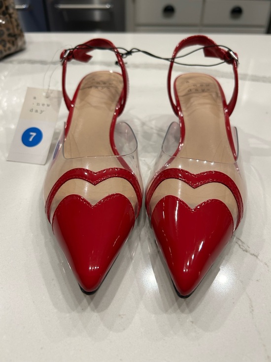 a new day Shoes - a new day Red Patent Pointed Toe Slingback Heels with Clear Panels
